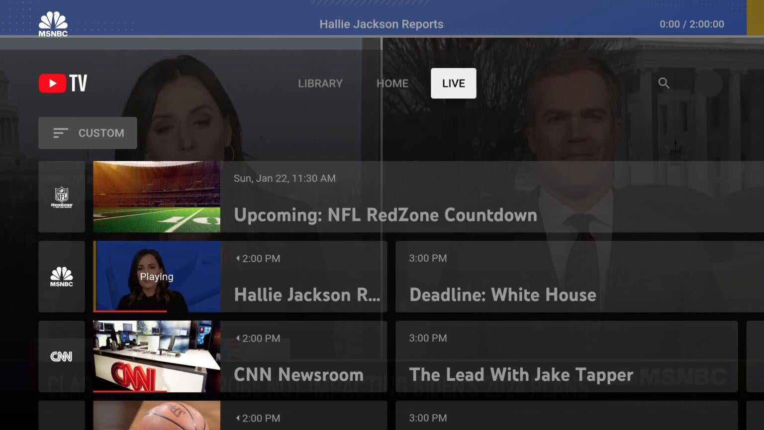 The channel guide of YouTube TV, the top live TV streamer on the market.